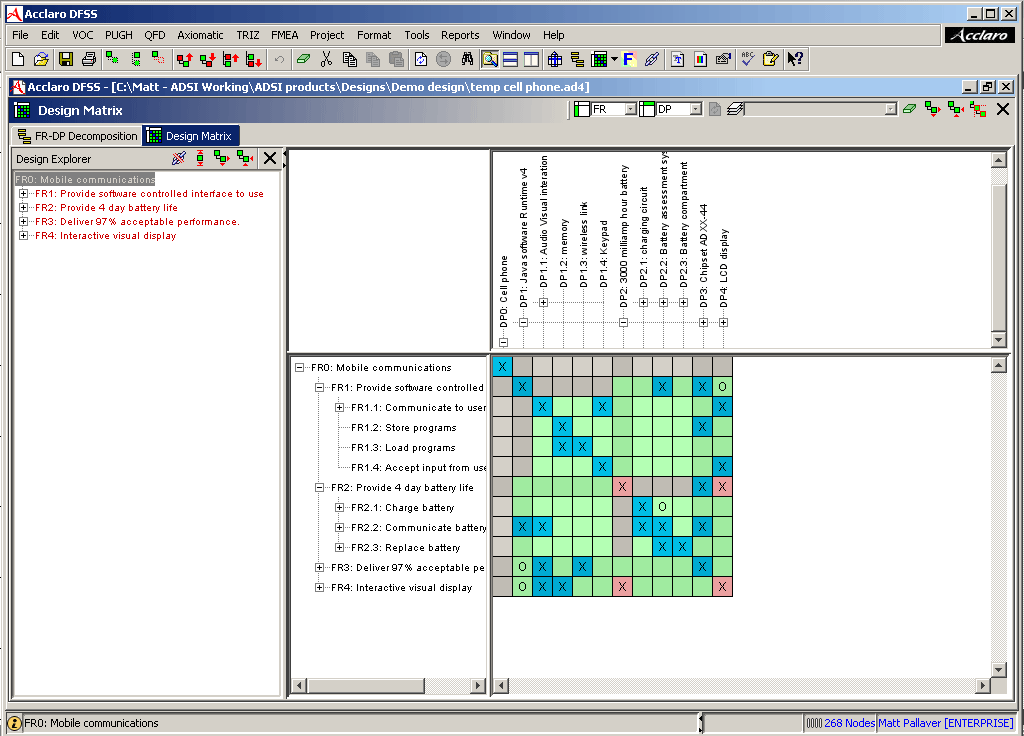 Axiomatic Design design matrix screen capture